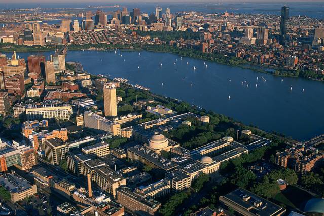 MIT (foreground) will partner with Massachusetts General Hospital, located across the Charles River in Boston. Courtesy of Steve Dunwell/CPS Photo Library