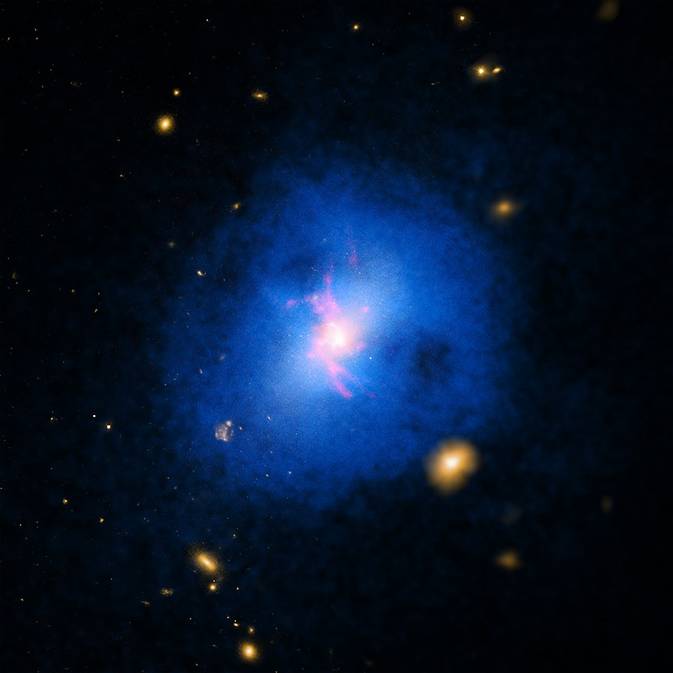 NASA’s Chandra Observatory Finds Cosmic Showers Halt Galaxy Growth 2 A study of over 200 galaxy clusters, including Abell 2597 shown here, with NASA’s Chandra X-ray Observatory has revealed how an unusual form of cosmic precipitation stifles star formation. Image Credit: NASA/CXC/DSS/Magellan
