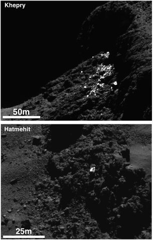 Exposed water ice detected on comet's surface 3 Icy clusters and individual boulders