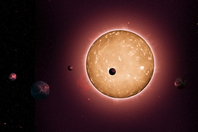 Circular orbits identified for small exoplanets 2 The system Kepler-444 formed when the Milky Way galaxy was a youthful two billion years old. The planets were detected from the dimming that occurs when they transit the disc of their parent star, as shown in this artist's conception. Image courtesy of NASA