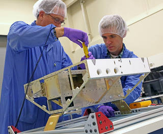 NASA Begins to Build Satellite Mission to Improve Hurricane Forecasting 3 Engineers begin construction of the first of eight microsatellites for NASA’s Cyclone Global Navigation Satellite System at the Southwest Research Institute in San Antonio, Texas. Communication antennas, attitude control, GPS receiver, and other instrumentation will be installed on the satellite frame in the coming weeks. Credits: SwRI