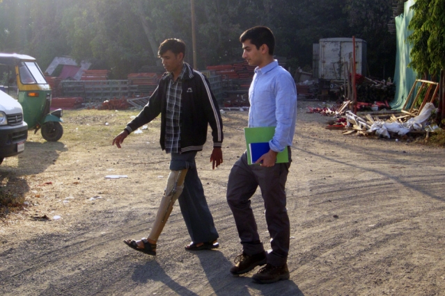 A cheaper, high-performance prosthetic knee 2 Yashraj Narang SM '13 (right) conducted a comprehensive survey of above-knee amputees in India to understand their unique user-needs and the performance of their current prostheses. Photo courtesy of the researchers.