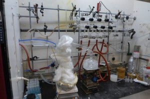 This apparatus is used to synthesize potential lithium-ion battery electrolytes. DAVID TENENBAUM 