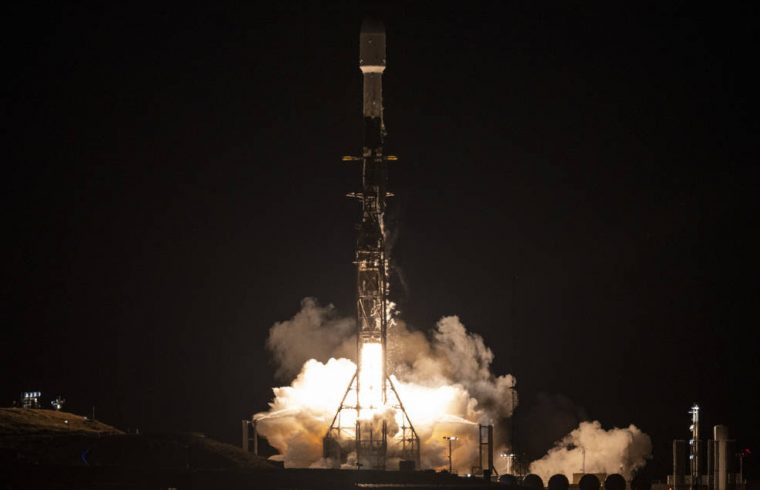 A SpaceX Falcon 9 rocket launches with the Surface Water and Ocean Topography SWOT spacecraft onboard